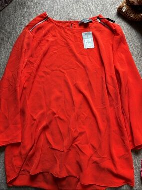 Primark Orange Textured Long Sleeve Blouse with Shoulder Zips